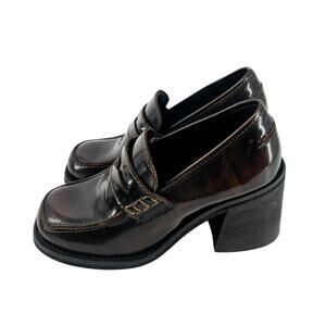 Steve Madden Universe Brown Leather Platform Loafer Heels Size 7.5M